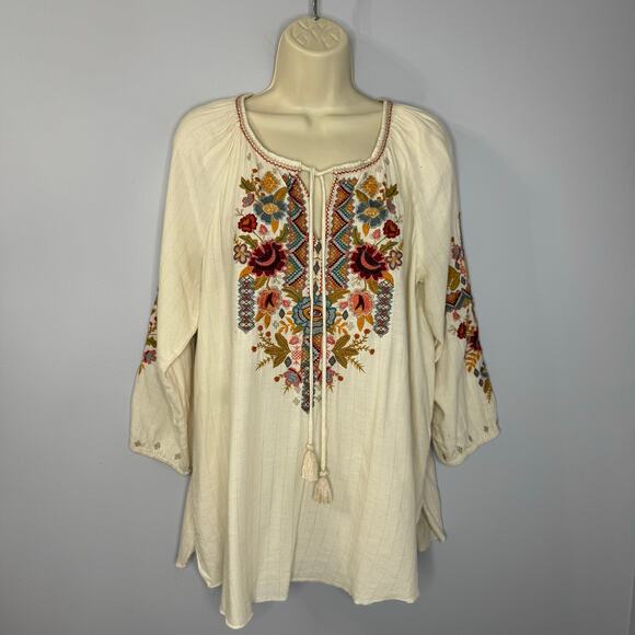 Johnny Was Clansy Peasant Embroidered Blouse Ivory Relax Boho Women's S - Picture 2 of 12